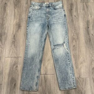 Free People We The Free Blue Vintage Wash Distressed Denim Straight Leg Jeans